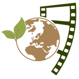 Logo des Netzwerks Nachhaltigkeit Aachen: Weltkugel (grafisch dargestellt) mit kleiner Pflanze, im Hintergrund ein Filmstreifen